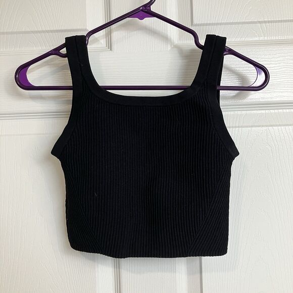 CUTS Coreflex Cropped Wide Strap Square Neck Ribbed Tank Black Women’s Size S - Picture 2 of 7